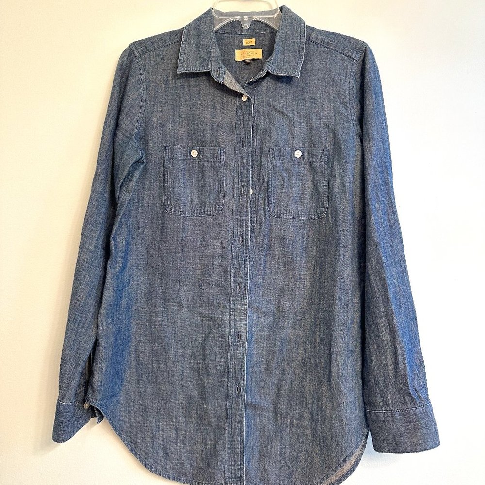 Loft Long Sleeve Denim Button Down Shirt, Size Small